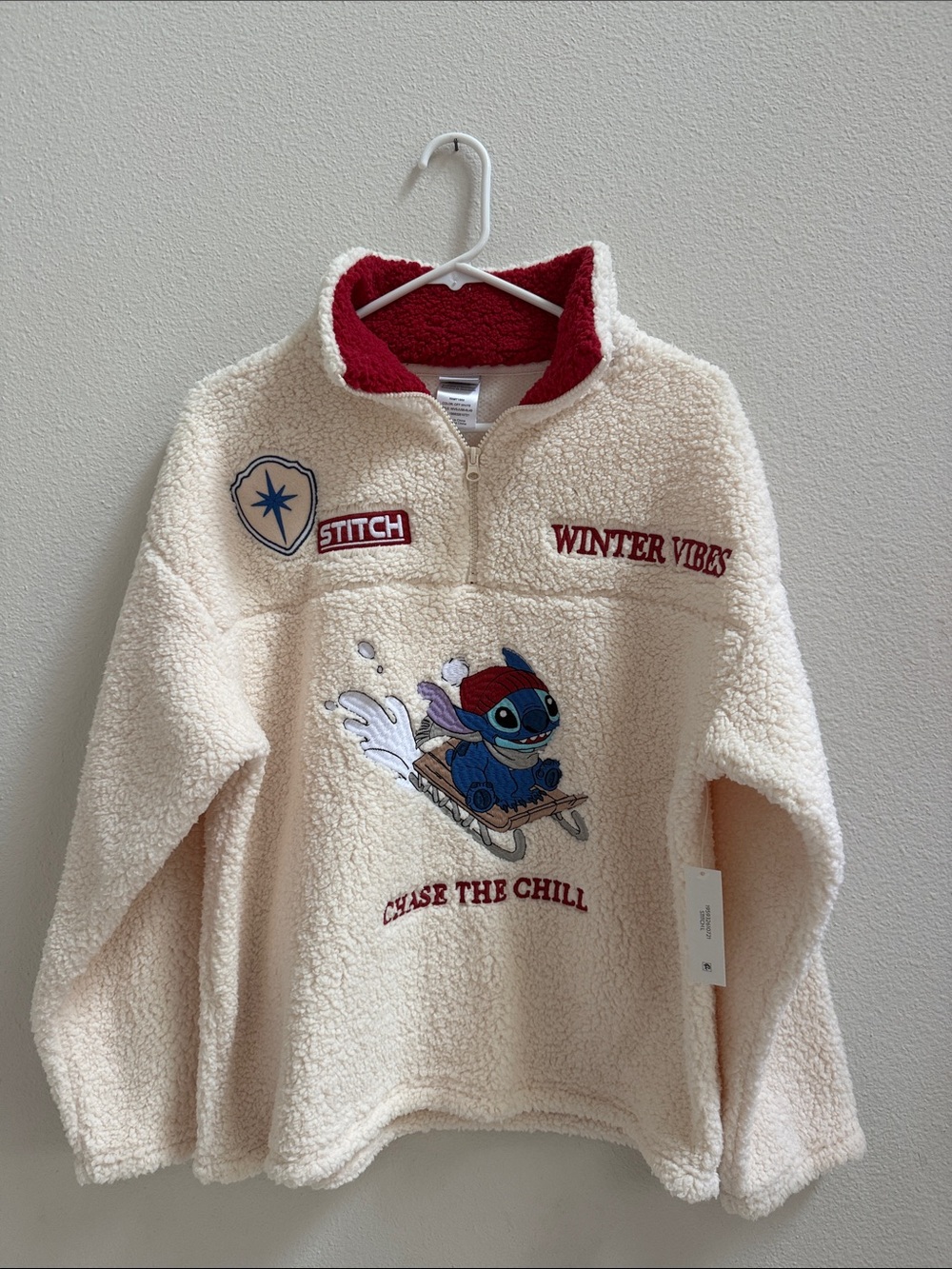Disney Stitch Sherpa Quarter Zip Pullover Fleece “Chase the Chill” Winter Vibes